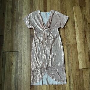 Express Blush Sequins Drapy Midi Dress‎ Women’s Sz M Party Glam Event Wedding